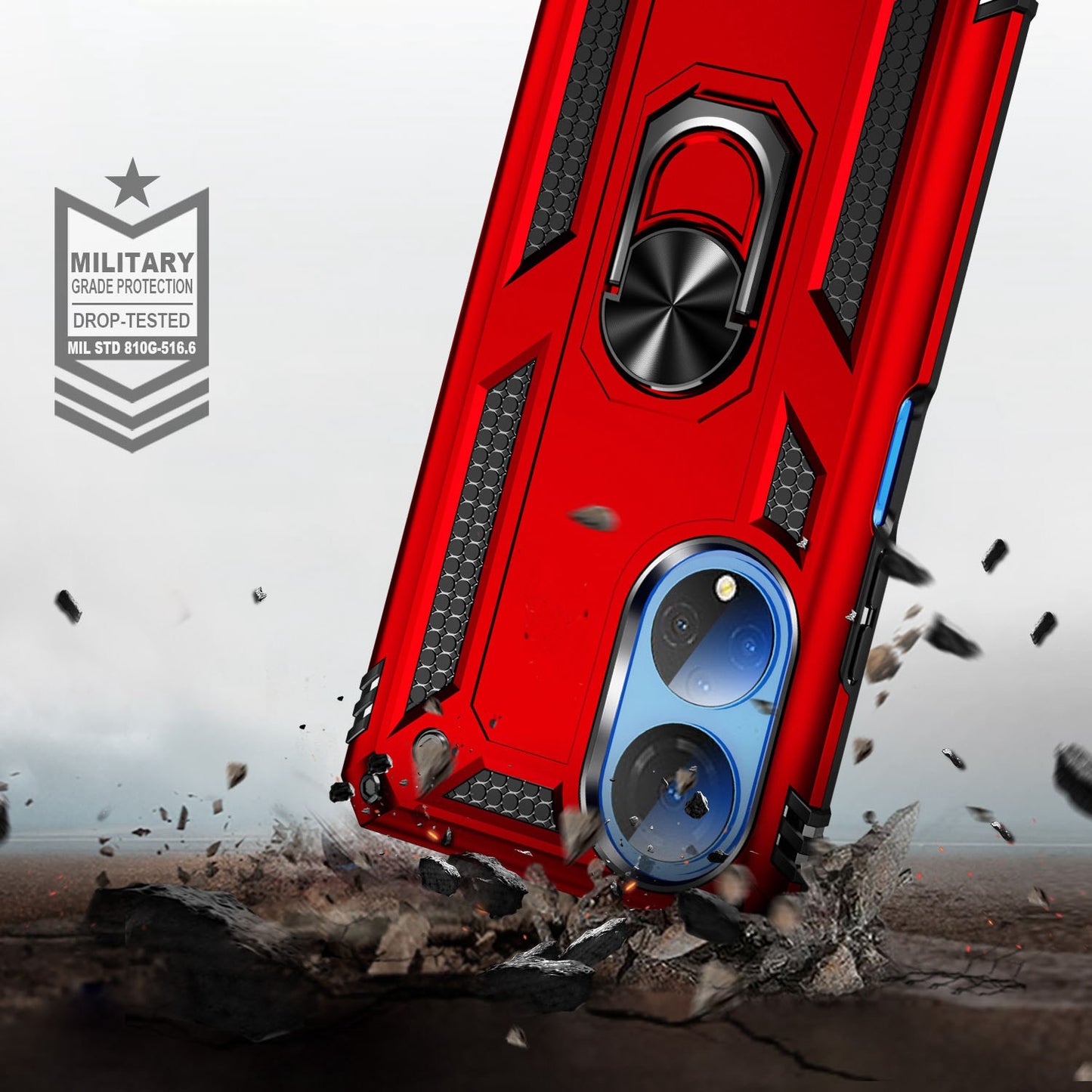 For Honor X7 Military Grade Protective Case Ring Kickstand Hybrid PC + TPU Shockproof Phone Cover