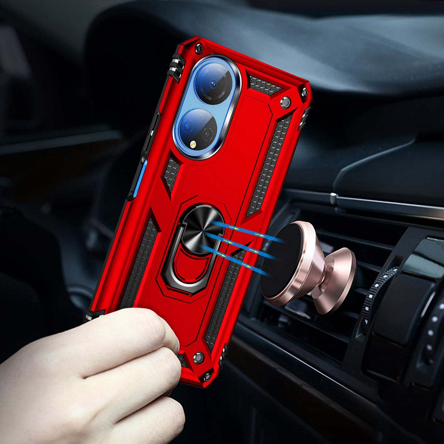 For Honor X7 Military Grade Protective Case Ring Kickstand Hybrid PC + TPU Shockproof Phone Cover