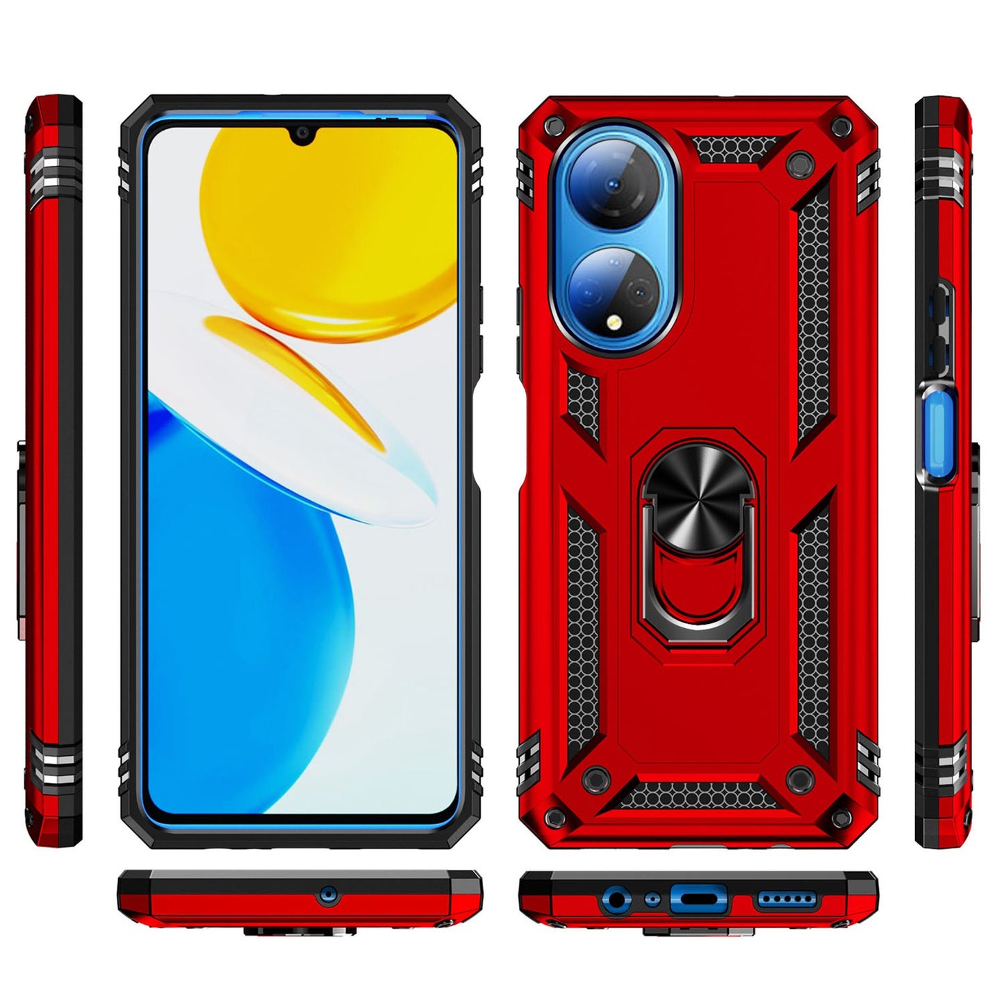 For Honor X7 Military Grade Protective Case Ring Kickstand Hybrid PC + TPU Shockproof Phone Cover