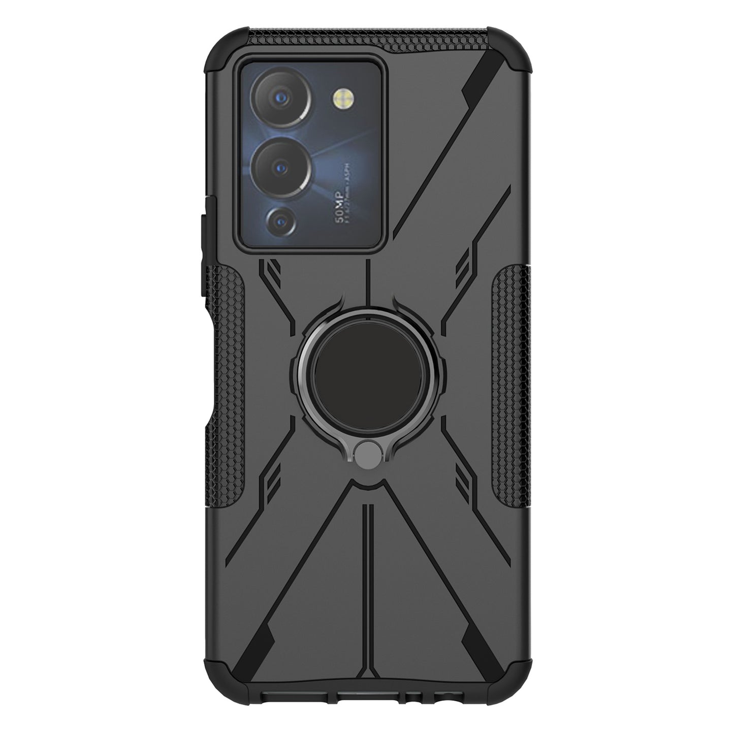 For Infinix Note 12 G96 4G X670 Hard PC Back Flexible TPU Shock-Absorbing Cover Ring Holder Kickstand Anti-Slip Phone Case Support Magnetic Car Mount