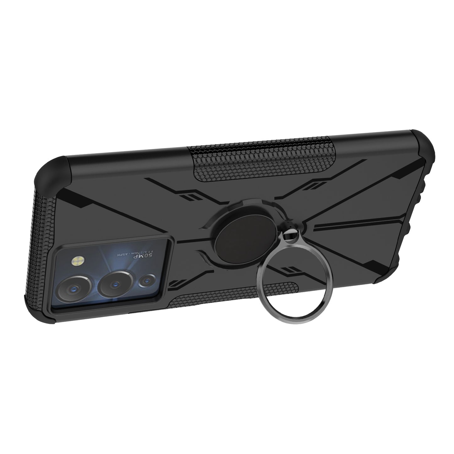 For Infinix Note 12 G96 4G X670 Hard PC Back Flexible TPU Shock-Absorbing Cover Ring Holder Kickstand Anti-Slip Phone Case Support Magnetic Car Mount