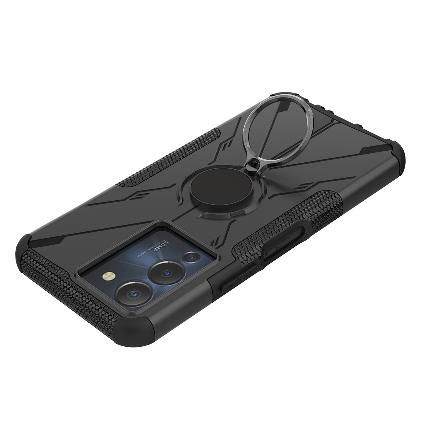 For Infinix Note 12 G96 4G X670 Hard PC Back Flexible TPU Shock-Absorbing Cover Ring Holder Kickstand Anti-Slip Phone Case Support Magnetic Car Mount