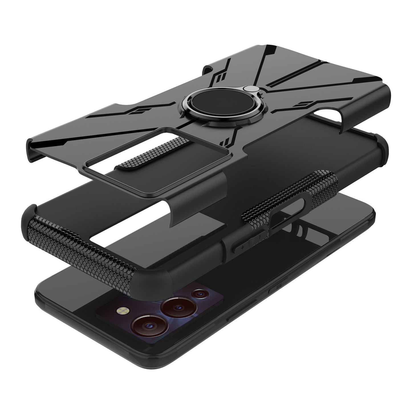 For Infinix Note 12 G96 4G X670 Hard PC Back Flexible TPU Shock-Absorbing Cover Ring Holder Kickstand Anti-Slip Phone Case Support Magnetic Car Mount