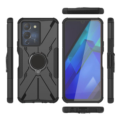 For Infinix Note 12 G96 4G X670 Hard PC Back Flexible TPU Shock-Absorbing Cover Ring Holder Kickstand Anti-Slip Phone Case Support Magnetic Car Mount
