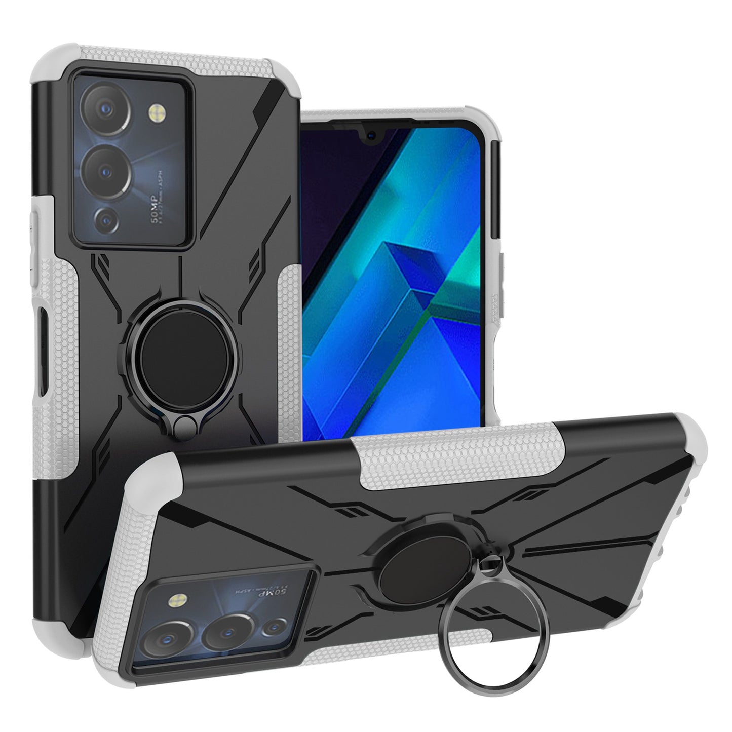 For Infinix Note 12 G96 4G X670 Hard PC Back Flexible TPU Shock-Absorbing Cover Ring Holder Kickstand Anti-Slip Phone Case Support Magnetic Car Mount 