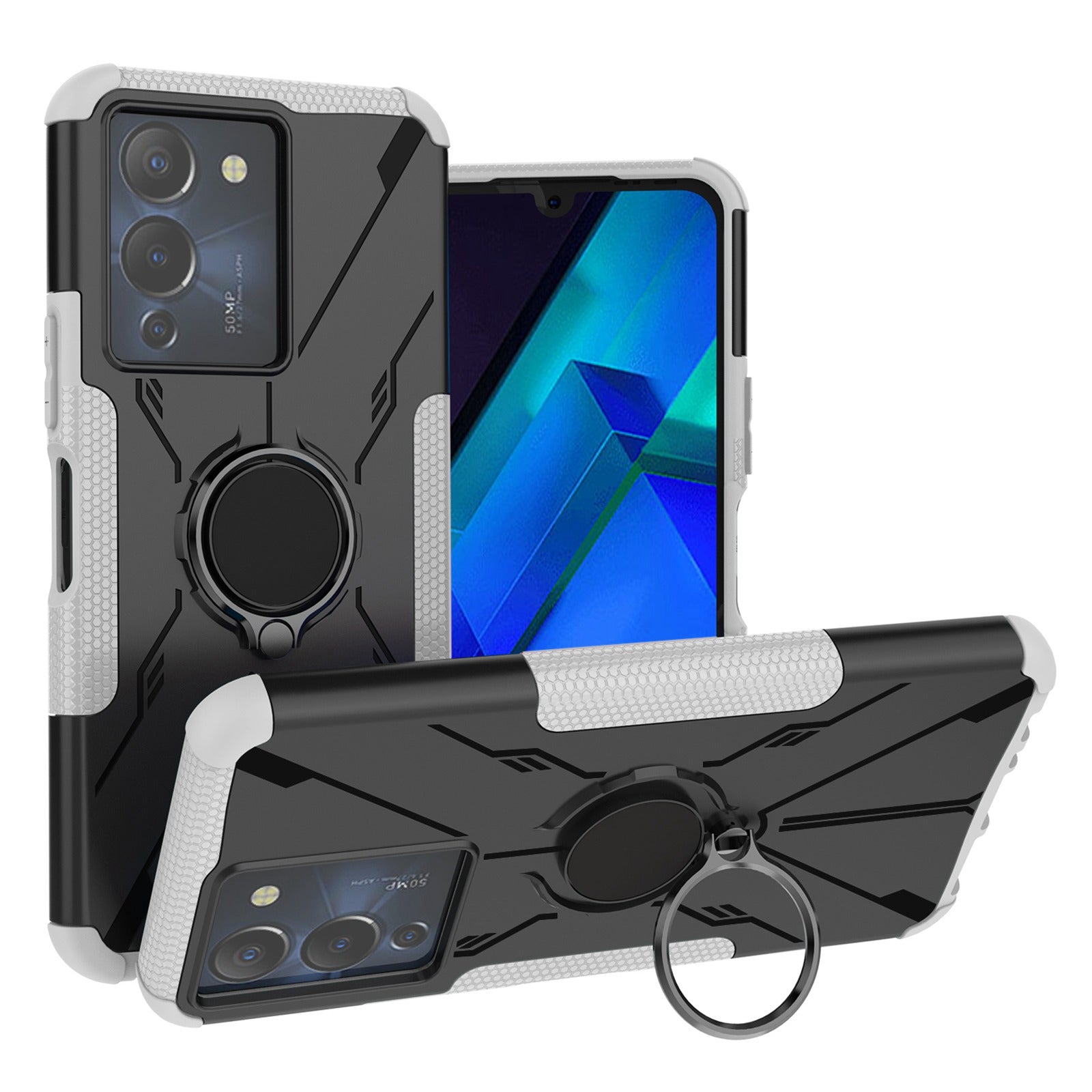 For Infinix Note 12 G96 4G X670 Hard PC Back Flexible TPU Shock-Absorbing Cover Ring Holder Kickstand Anti-Slip Phone Case Support Magnetic Car Mount 