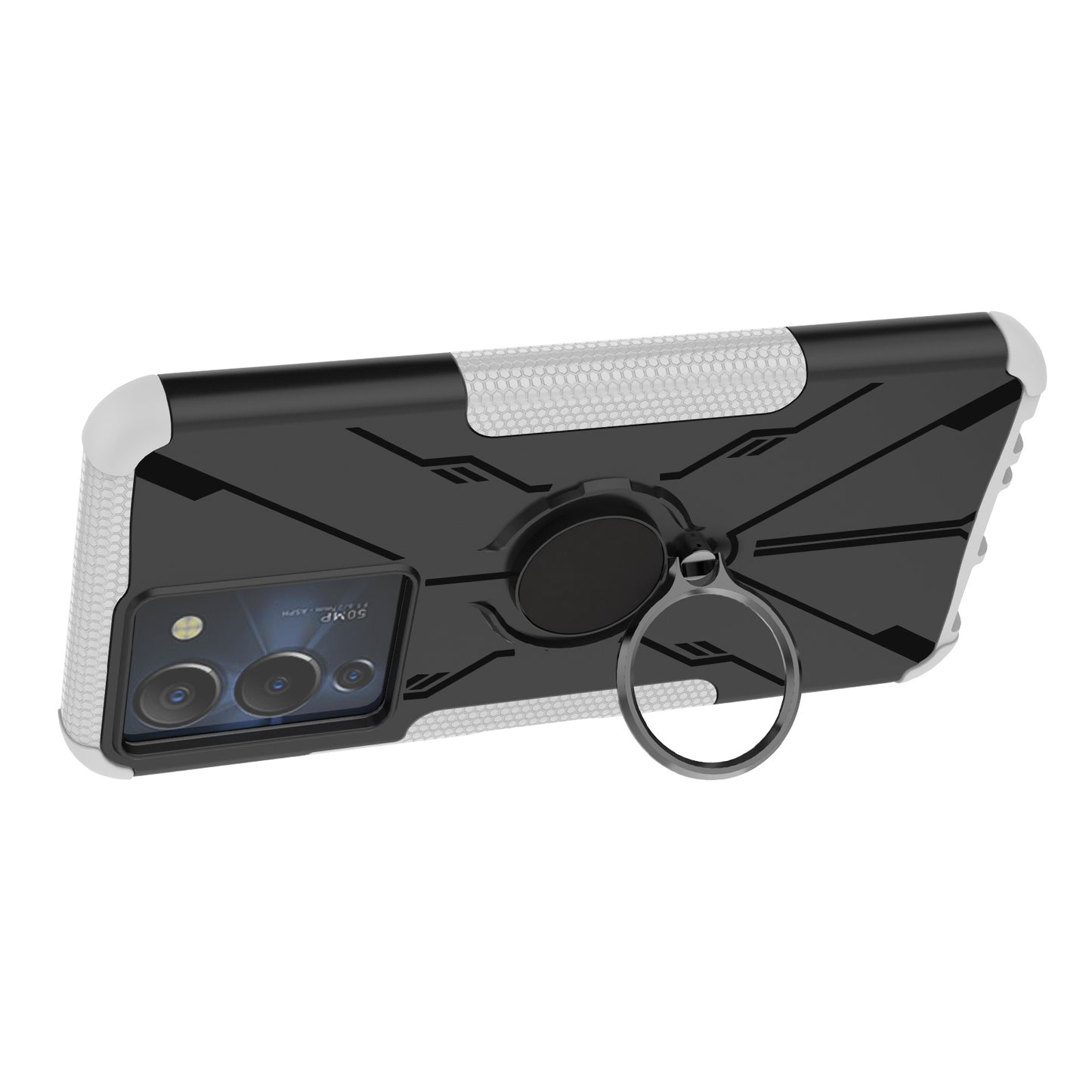 For Infinix Note 12 G96 4G X670 Hard PC Back Flexible TPU Shock-Absorbing Cover Ring Holder Kickstand Anti-Slip Phone Case Support Magnetic Car Mount