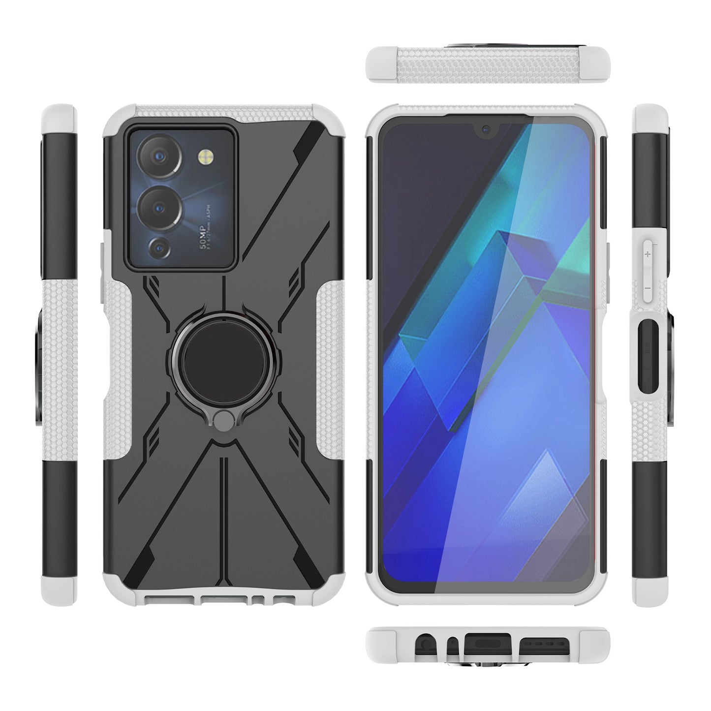 For Infinix Note 12 G96 4G X670 Hard PC Back Flexible TPU Shock-Absorbing Cover Ring Holder Kickstand Anti-Slip Phone Case Support Magnetic Car Mount