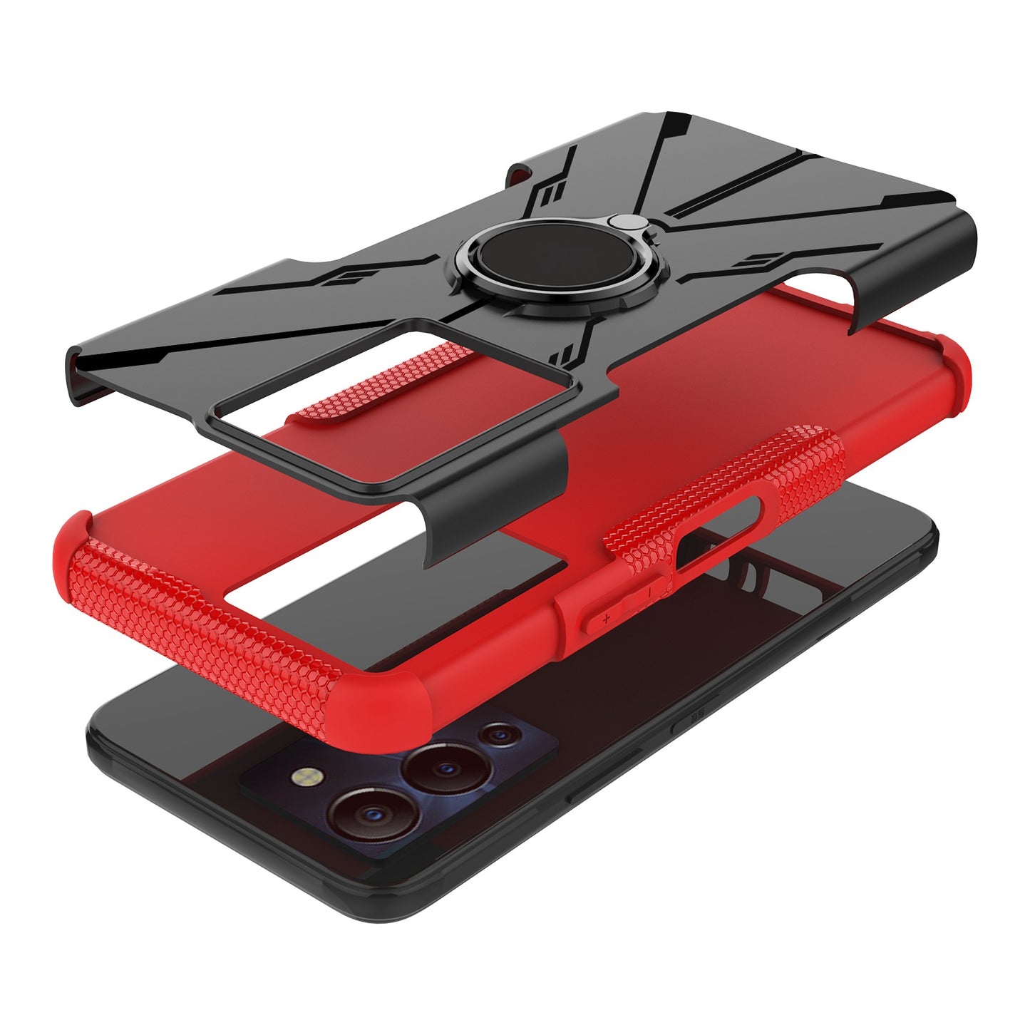 For Infinix Note 12 G96 4G X670 Hard PC Back Flexible TPU Shock-Absorbing Cover Ring Holder Kickstand Anti-Slip Phone Case Support Magnetic Car Mount