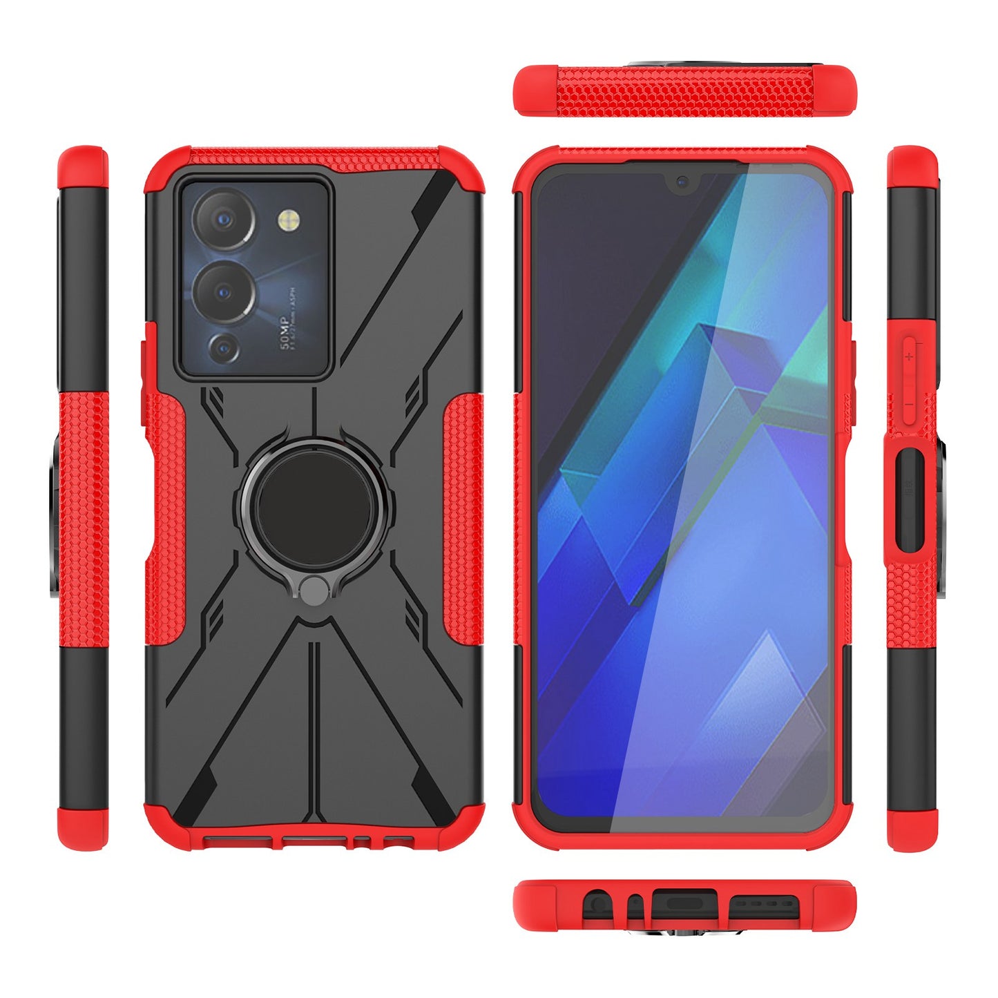 For Infinix Note 12 G96 4G X670 Hard PC Back Flexible TPU Shock-Absorbing Cover Ring Holder Kickstand Anti-Slip Phone Case Support Magnetic Car Mount