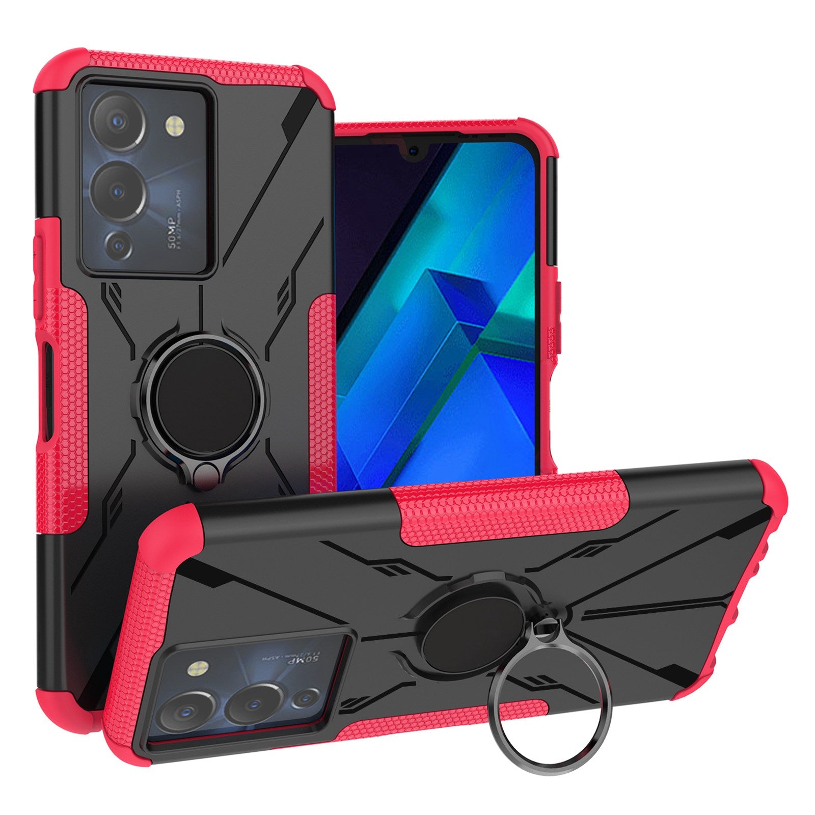For Infinix Note 12 G96 4G X670 Hard PC Back Flexible TPU Shock-Absorbing Cover Ring Holder Kickstand Anti-Slip Phone Case Support Magnetic Car Mount 