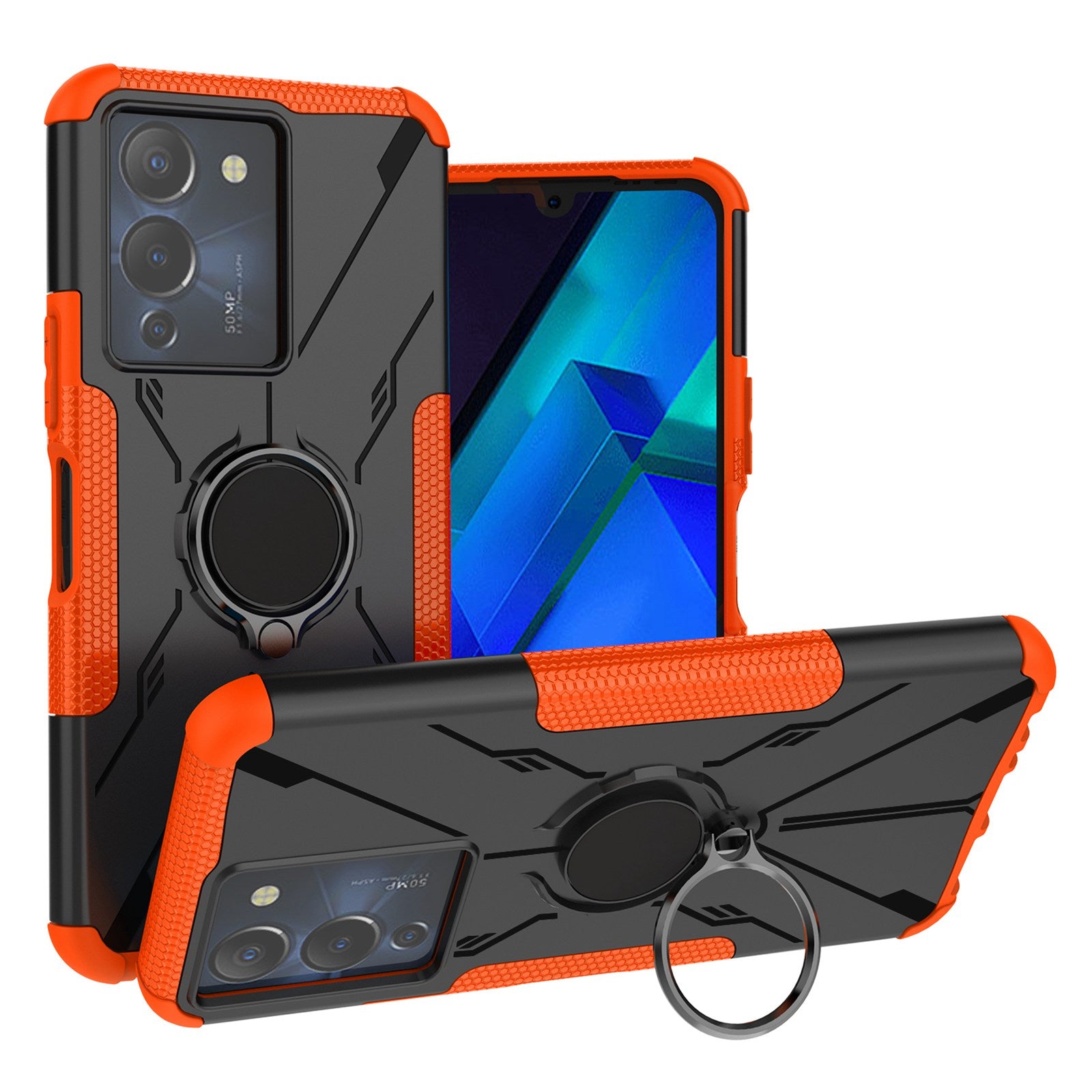 For Infinix Note 12 G96 4G X670 Hard PC Back Flexible TPU Shock-Absorbing Cover Ring Holder Kickstand Anti-Slip Phone Case Support Magnetic Car Mount 