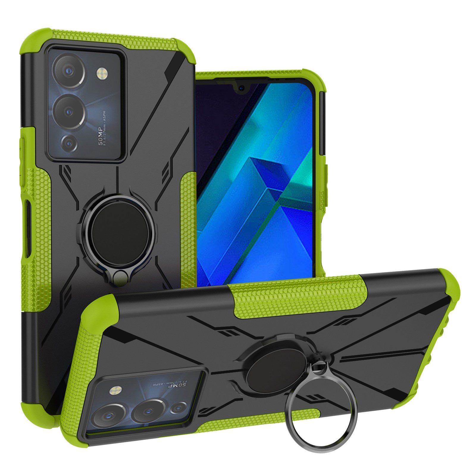 For Infinix Note 12 G96 4G X670 Hard PC Back Flexible TPU Shock-Absorbing Cover Ring Holder Kickstand Anti-Slip Phone Case Support Magnetic Car Mount 