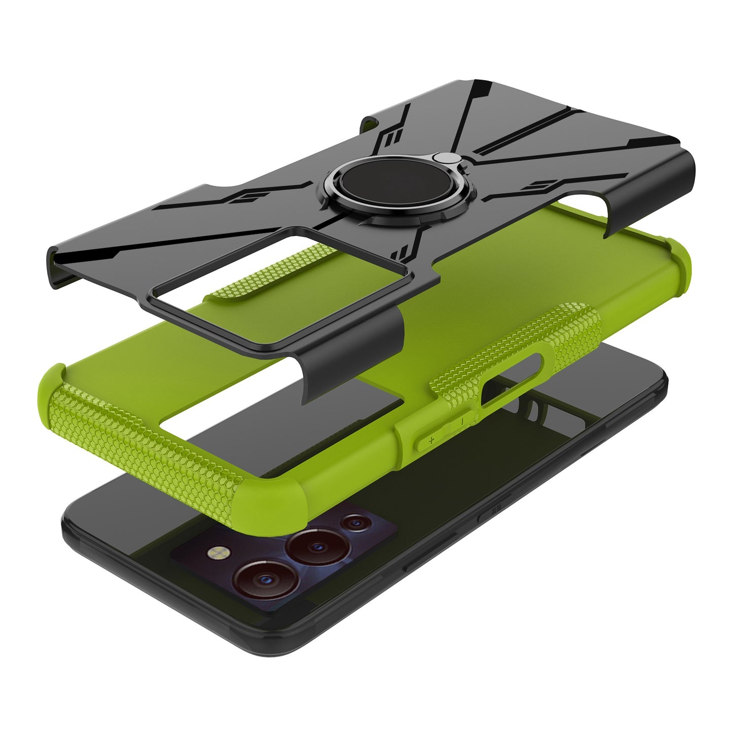 For Infinix Note 12 G96 4G X670 Hard PC Back Flexible TPU Shock-Absorbing Cover Ring Holder Kickstand Anti-Slip Phone Case Support Magnetic Car Mount