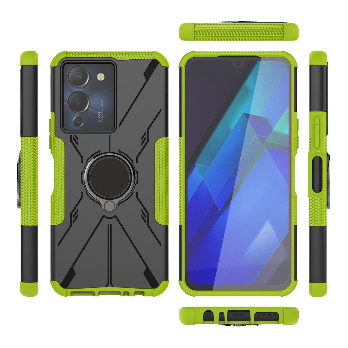 For Infinix Note 12 G96 4G X670 Hard PC Back Flexible TPU Shock-Absorbing Cover Ring Holder Kickstand Anti-Slip Phone Case Support Magnetic Car Mount