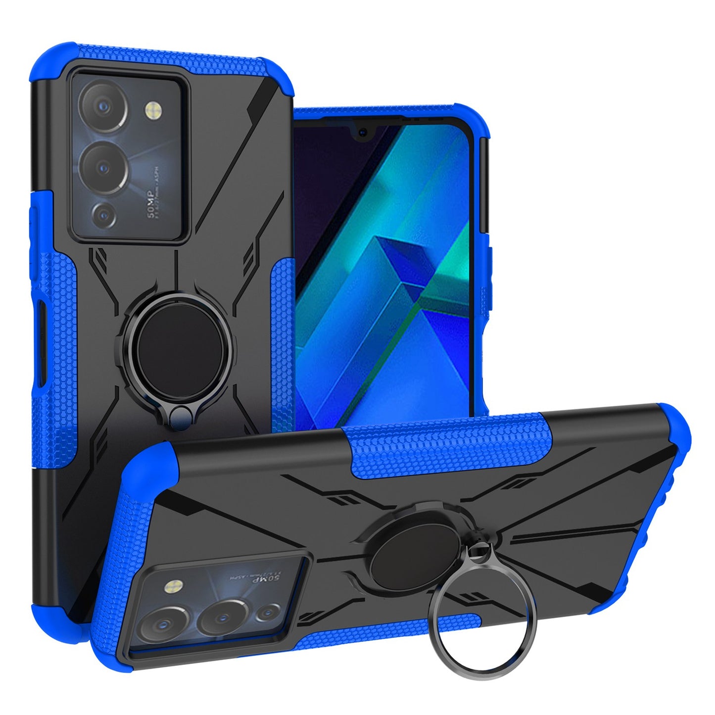 For Infinix Note 12 G96 4G X670 Hard PC Back Flexible TPU Shock-Absorbing Cover Ring Holder Kickstand Anti-Slip Phone Case Support Magnetic Car Mount 