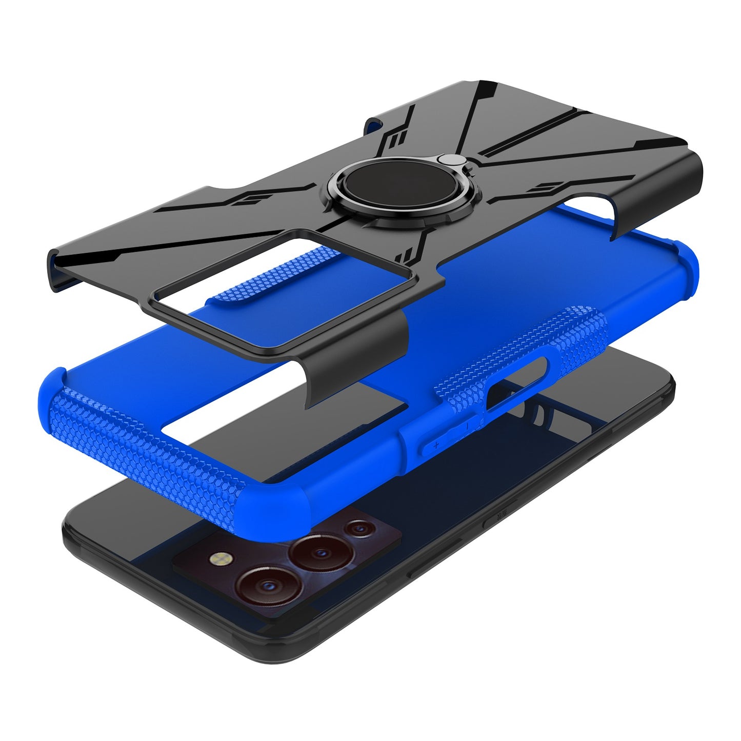 For Infinix Note 12 G96 4G X670 Hard PC Back Flexible TPU Shock-Absorbing Cover Ring Holder Kickstand Anti-Slip Phone Case Support Magnetic Car Mount