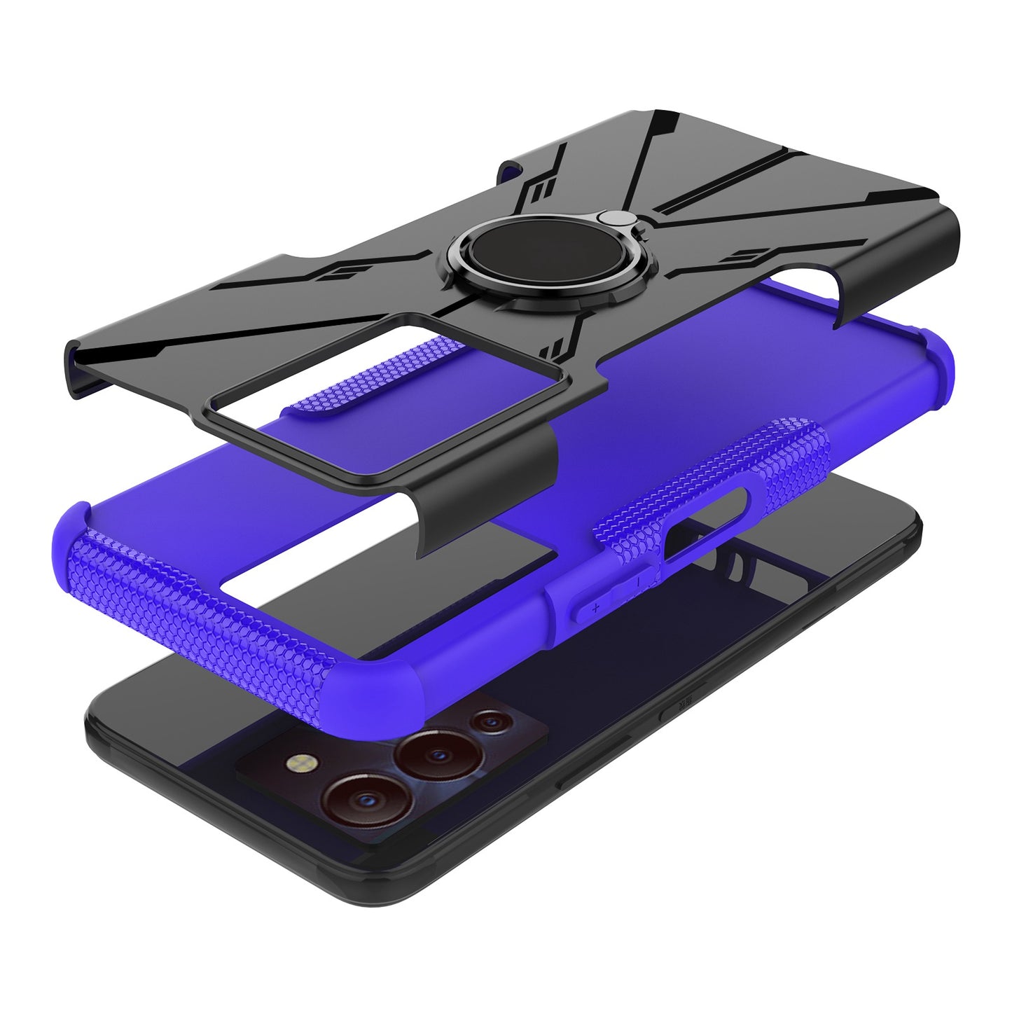 For Infinix Note 12 G96 4G X670 Hard PC Back Flexible TPU Shock-Absorbing Cover Ring Holder Kickstand Anti-Slip Phone Case Support Magnetic Car Mount