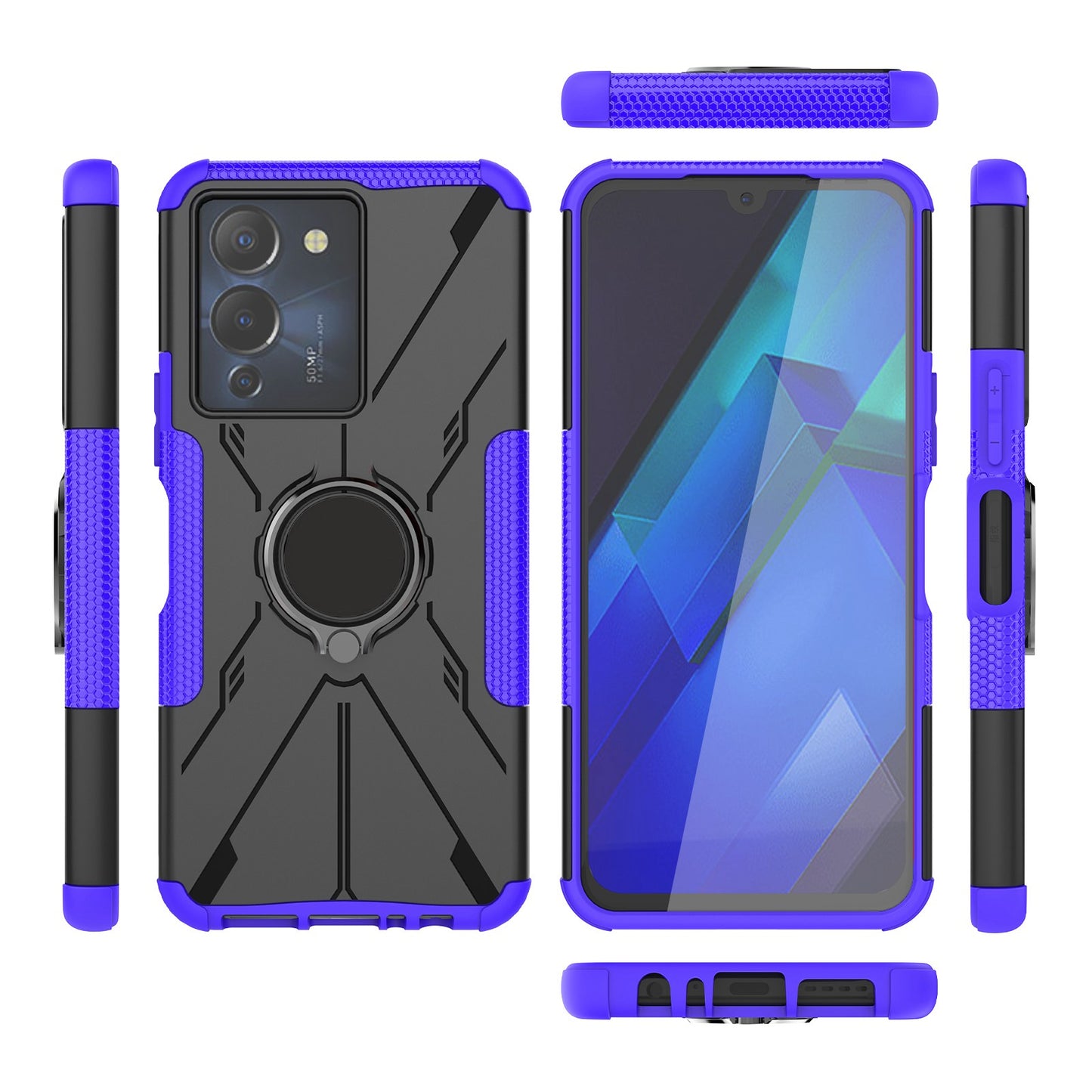 For Infinix Note 12 G96 4G X670 Hard PC Back Flexible TPU Shock-Absorbing Cover Ring Holder Kickstand Anti-Slip Phone Case Support Magnetic Car Mount