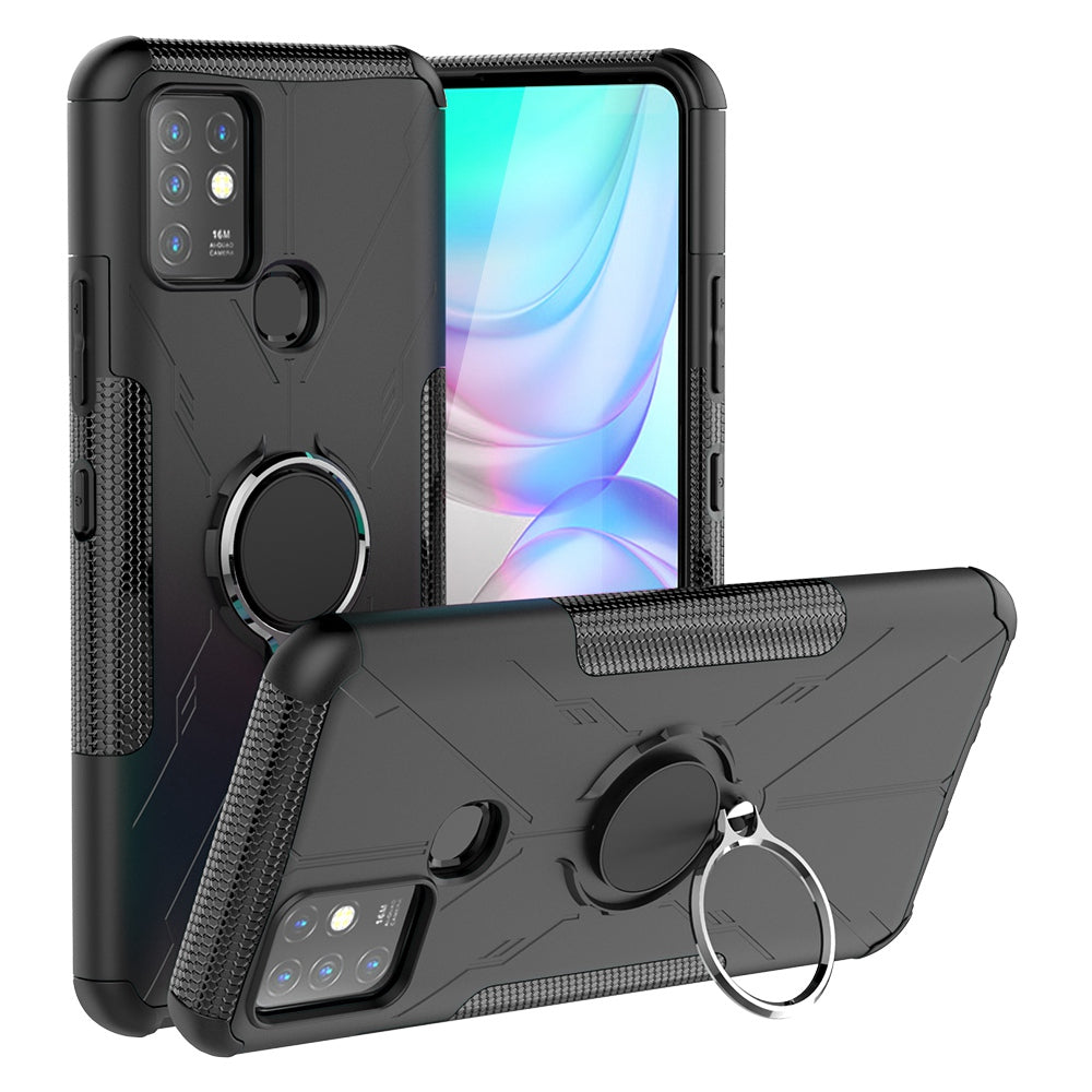 For Infinix Hot 10 Hybrid Hard PC Soft TPU Shockproof Protection Case Magnetic Ring Kickstand Design Anti-Scratch Phone Cover