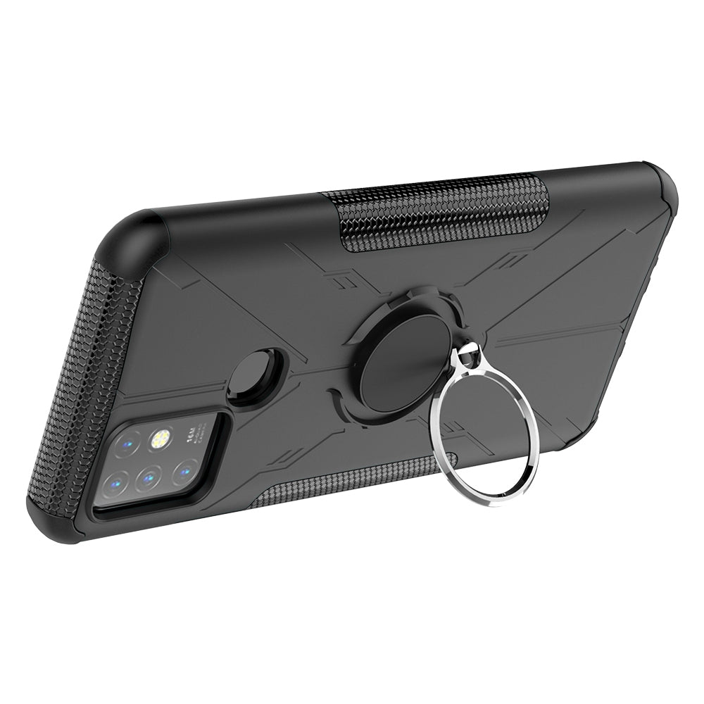 For Infinix Hot 10 Hybrid Hard PC Soft TPU Shockproof Protection Case Magnetic Ring Kickstand Design Anti-Scratch Phone Cover