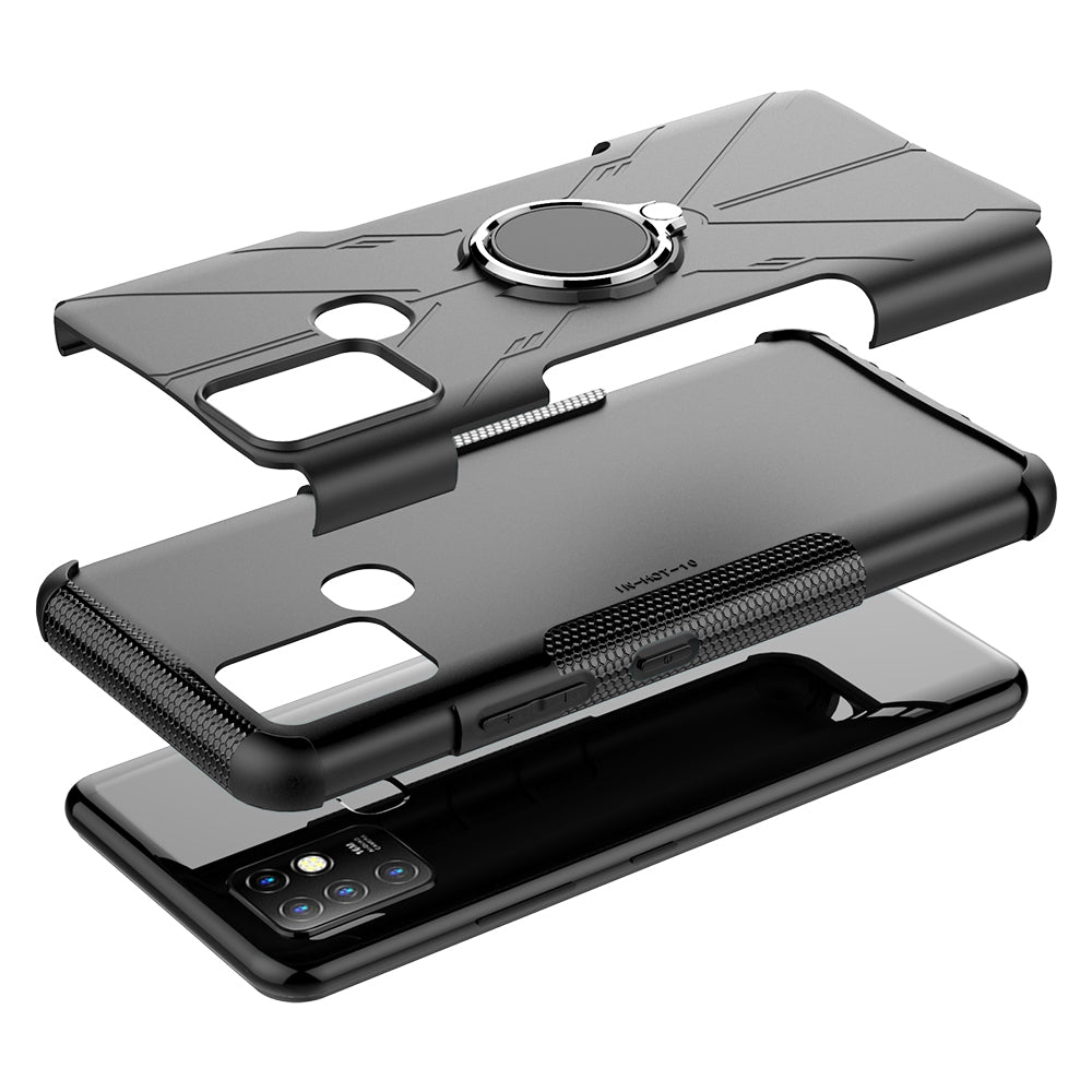 For Infinix Hot 10 Hybrid Hard PC Soft TPU Shockproof Protection Case Magnetic Ring Kickstand Design Anti-Scratch Phone Cover