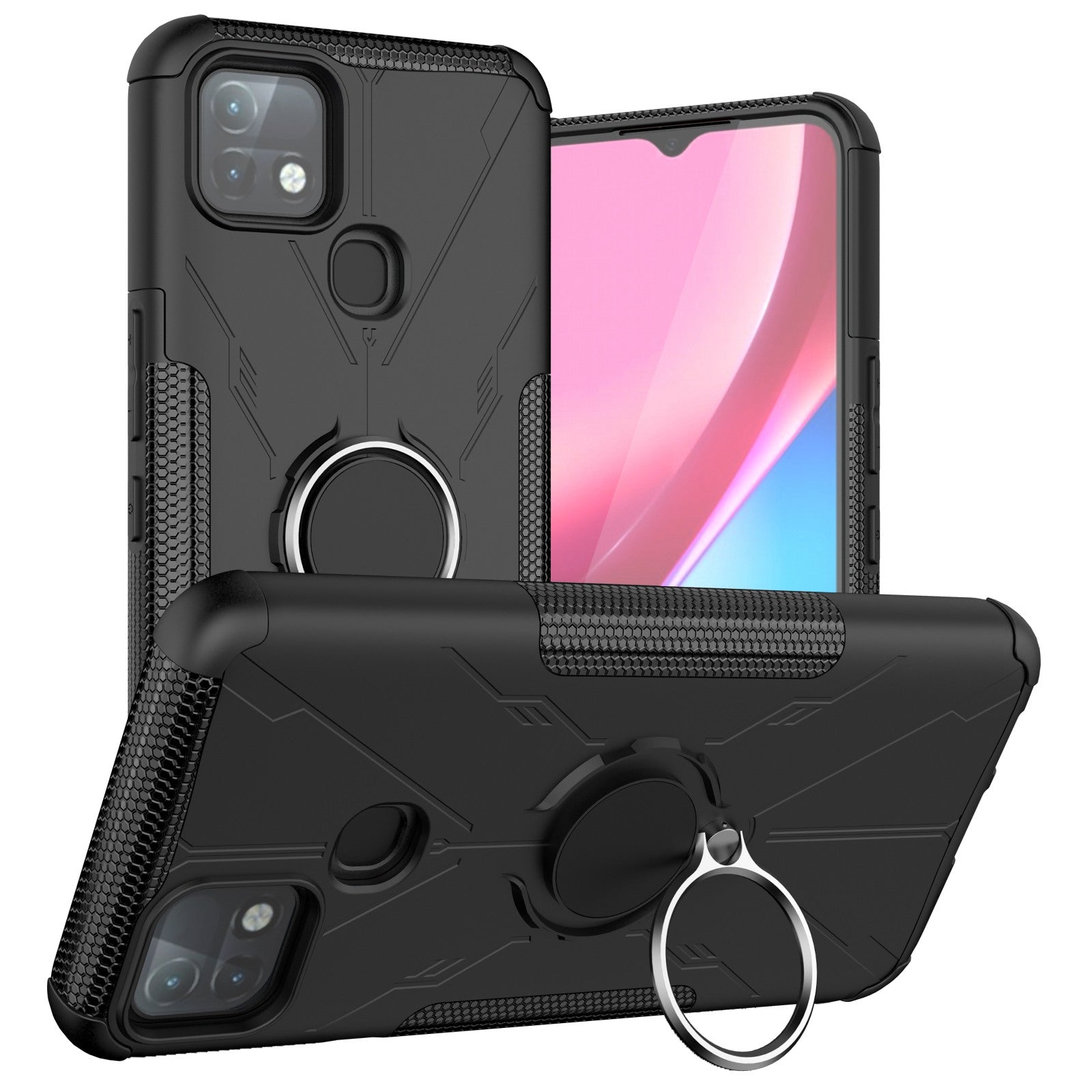 For Infinix Hot 10i / Smart 5 Pro Dual Layer Hard PC Soft TPU Phone Case Ring Holder Kickstand Drop Protection Cover