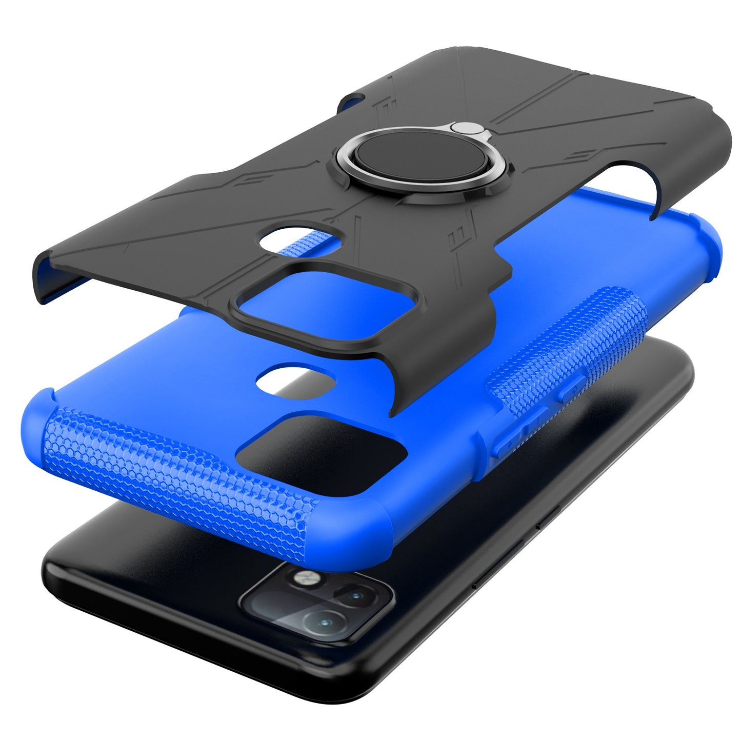 For Infinix Hot 10i / Smart 5 Pro Dual Layer Hard PC Soft TPU Phone Case Ring Holder Kickstand Drop Protection Cover