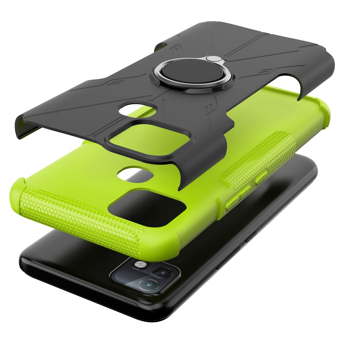 For Infinix Hot 10i / Smart 5 Pro Dual Layer Hard PC Soft TPU Phone Case Ring Holder Kickstand Drop Protection Cover