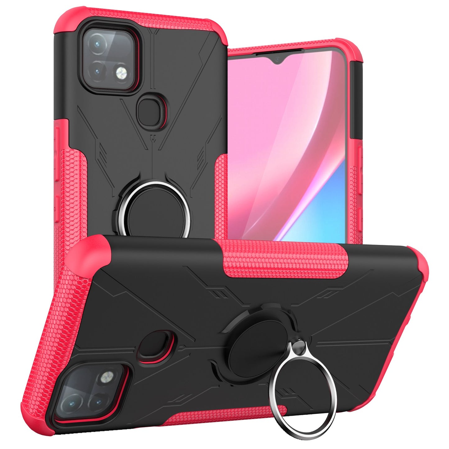 For Infinix Hot 10i / Smart 5 Pro Dual Layer Hard PC Soft TPU Phone Case Ring Holder Kickstand Drop Protection Cover