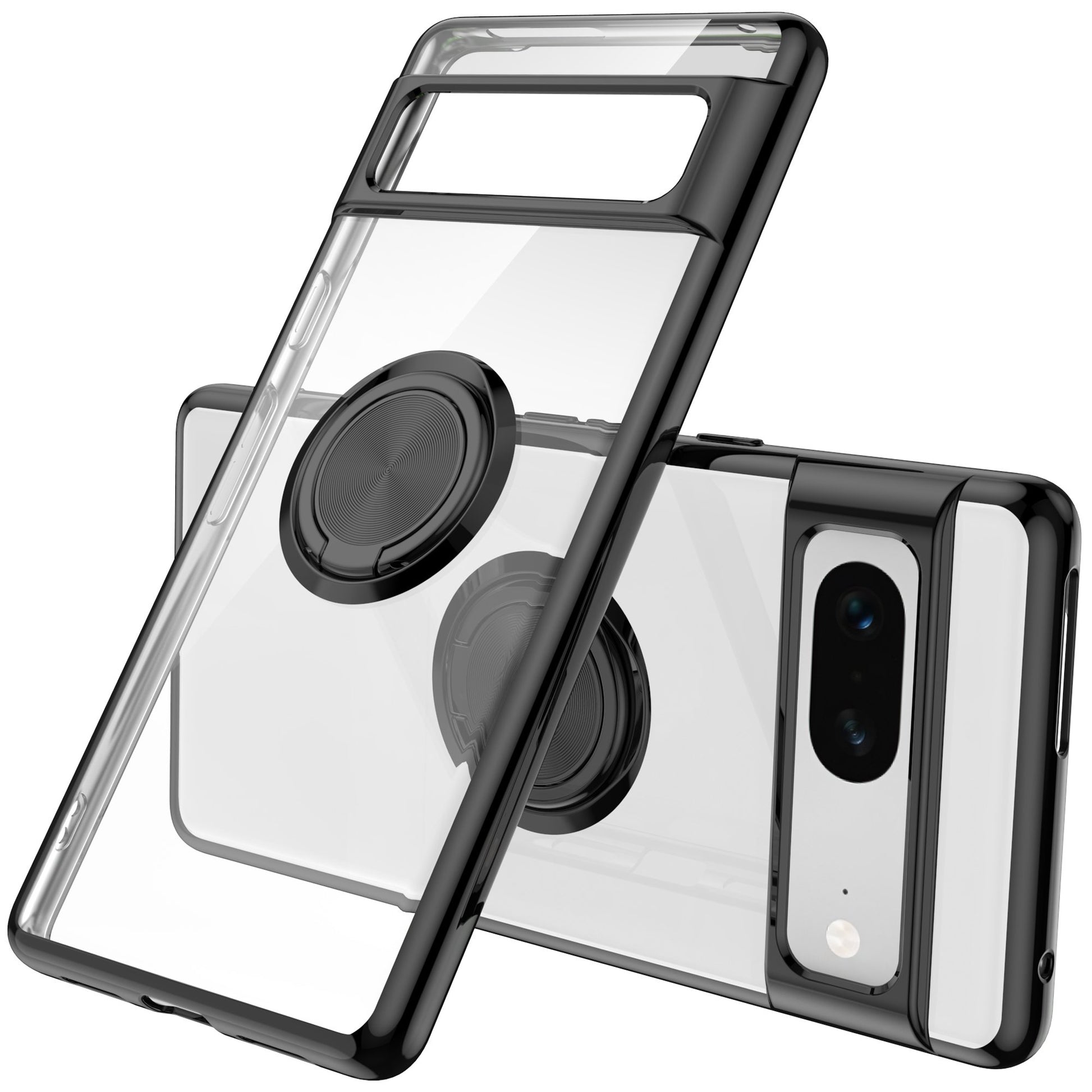 For Google Pixel 7 5G Electroplating TPU Phone Case Rotary Ring Holder Kickstand Transparent Back Cover