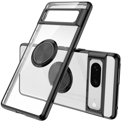 For Google Pixel 7 5G Electroplating TPU Phone Case Rotary Ring Holder Kickstand Transparent Back Cover