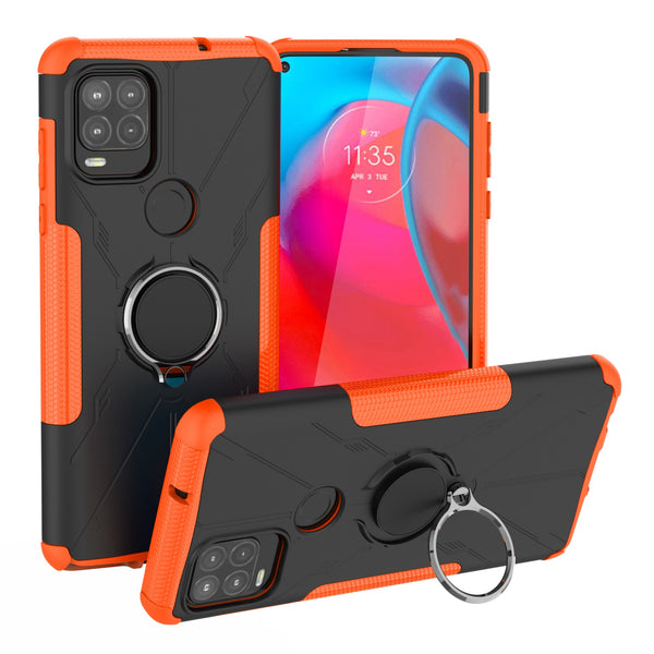 For Motorola Moto G Stylus 5G (2021) Soft TPU Hard PC Back Anti-Fingerprints Phone Case Ring Holder Kickstand Protective Cover
