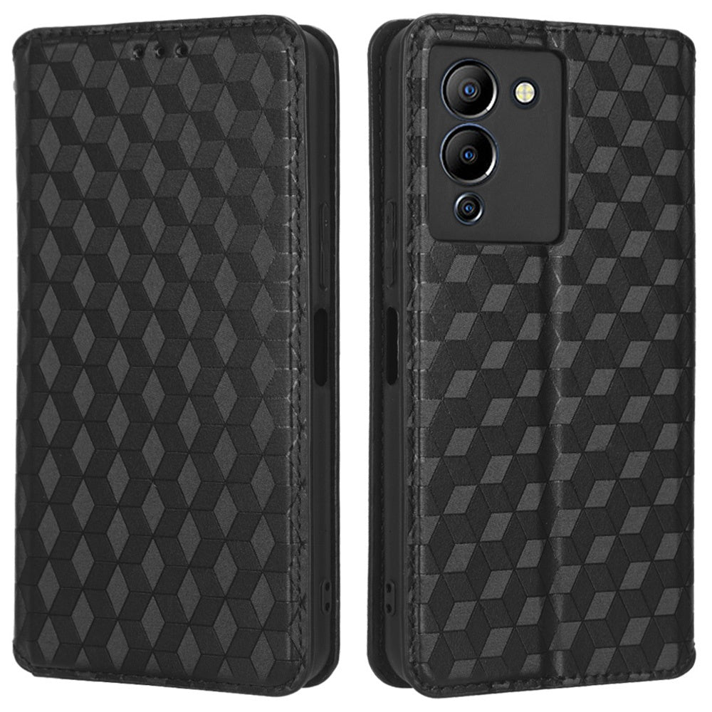 For Infinix Note 12 G96 4G X670 Stand Wallet Leather Phone Case Rhombus Pattern Imprinted Magnetic Absorption Folio Flip Cover