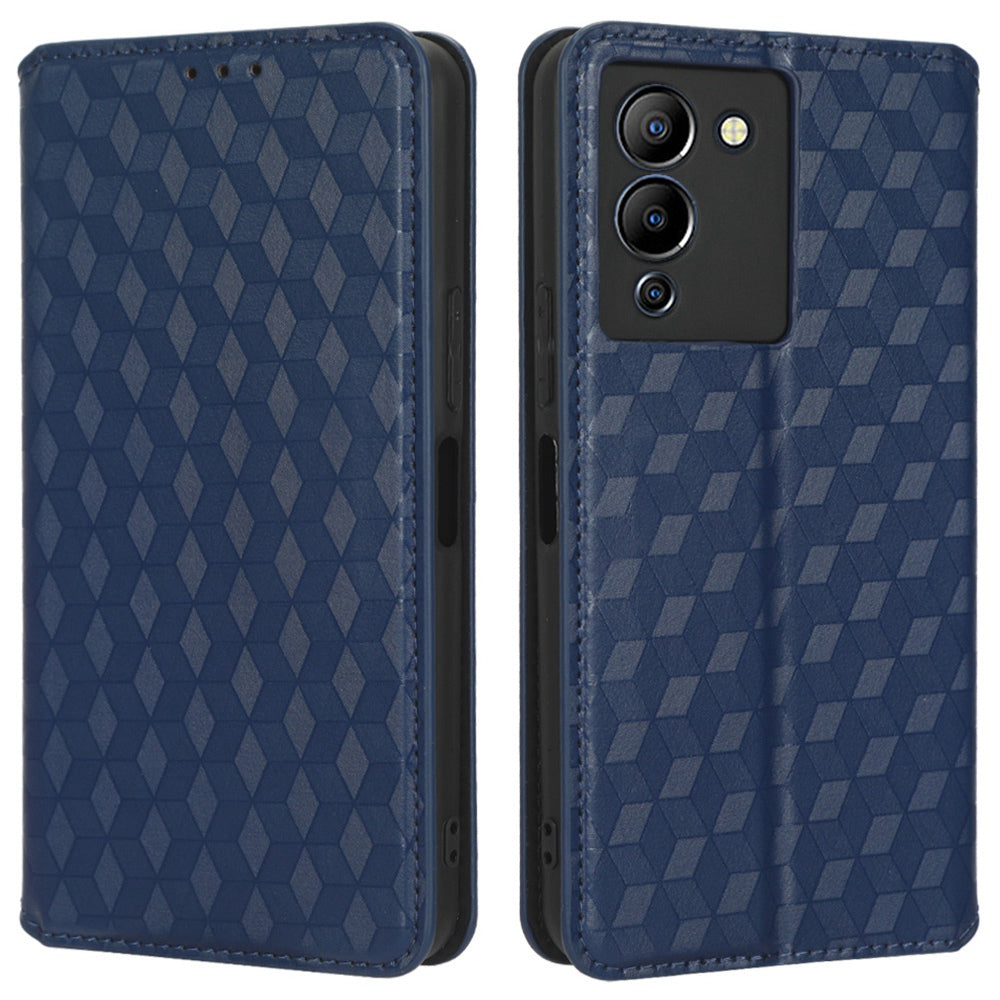For Infinix Note 12 G96 4G X670 Stand Wallet Leather Phone Case Rhombus Pattern Imprinted Magnetic Absorption Folio Flip Cover