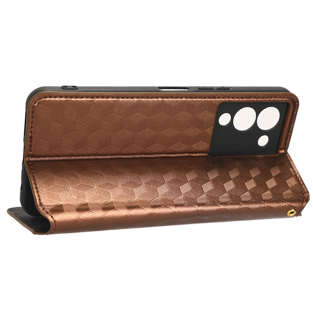 For Infinix Note 12 G96 4G X670 Stand Wallet Leather Phone Case Rhombus Pattern Imprinted Magnetic Absorption Folio Flip Cover