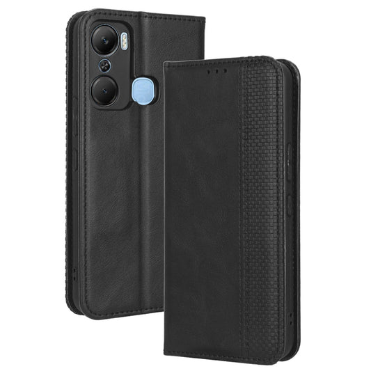 For Infinix Hot 12 Pro 4G X668C Retro Texture PU Leather Flip Wallet Case Imprinted Pattern Stand  Magnetic Auto-absorbed Folio Phone Cover