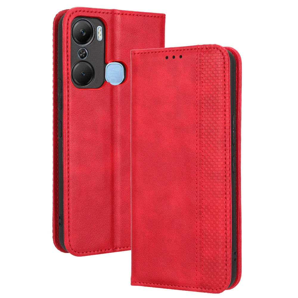 For Infinix Hot 12 Pro 4G X668C Retro Texture PU Leather Flip Wallet Case Imprinted Pattern Stand  Magnetic Auto-absorbed Folio Phone Cover