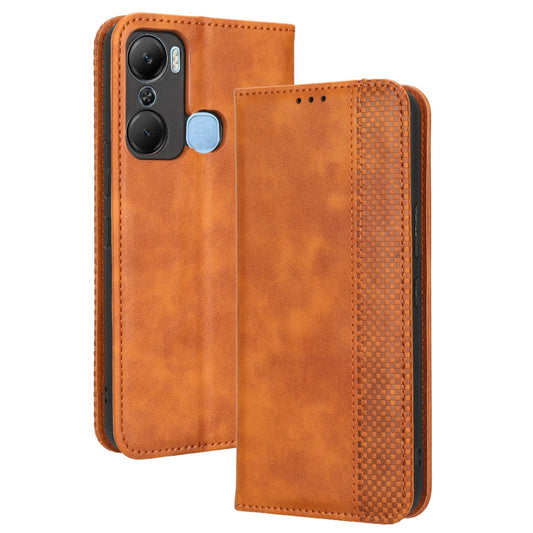 For Infinix Hot 12 Pro 4G X668C Retro Texture PU Leather Flip Wallet Case Imprinted Pattern Stand  Magnetic Auto-absorbed Folio Phone Cover