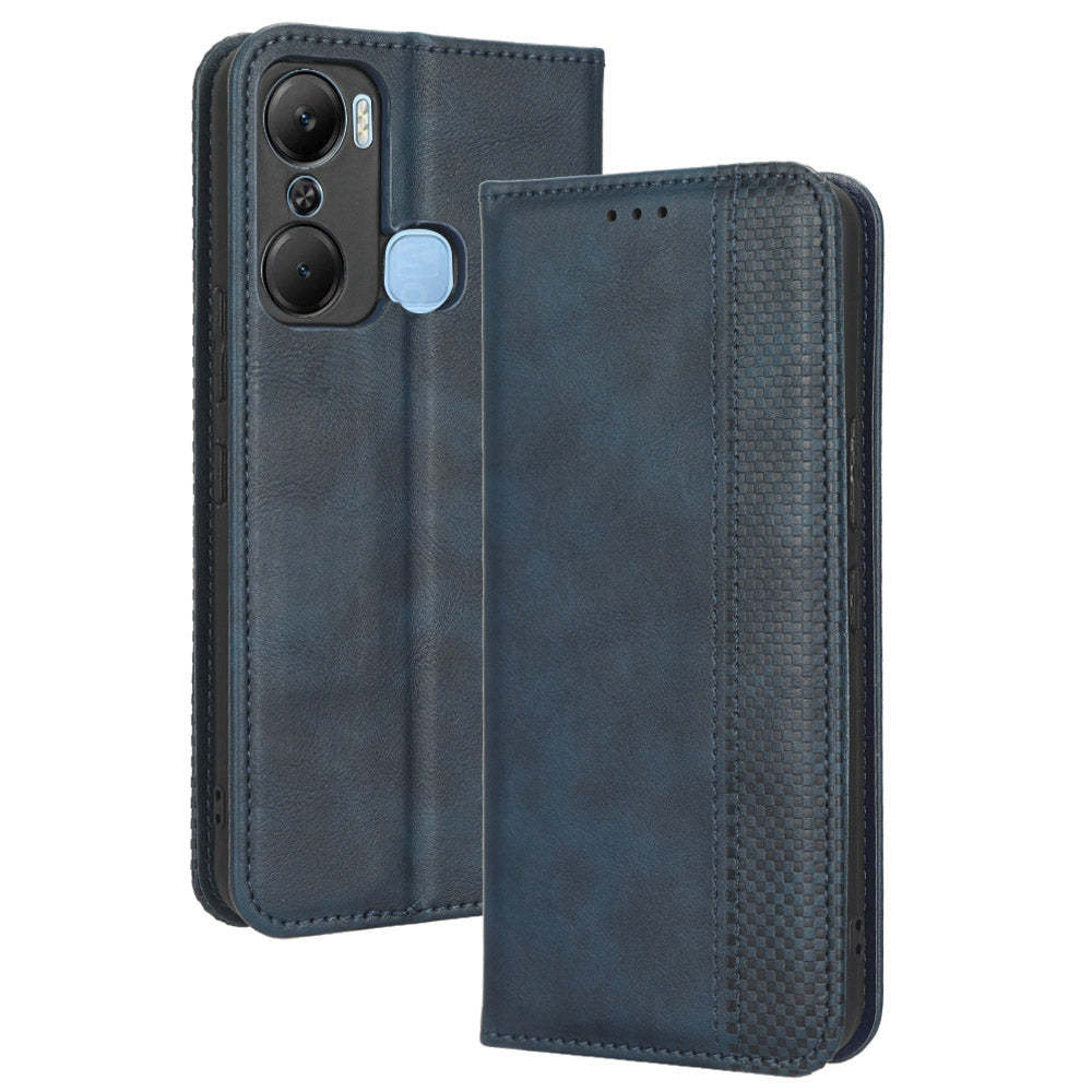 For Infinix Hot 12 Pro 4G X668C Retro Texture PU Leather Flip Wallet Case Imprinted Pattern Stand  Magnetic Auto-absorbed Folio Phone Cover