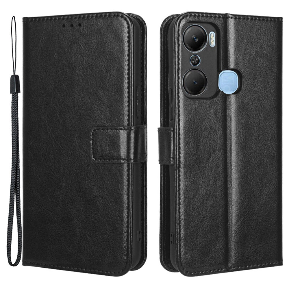 For Infinix Hot 12 Pro 4G X668C Crazy Horse Texture Wallet Case PU Leather Stand Function Magnetic Closure Phone Cover with Strap