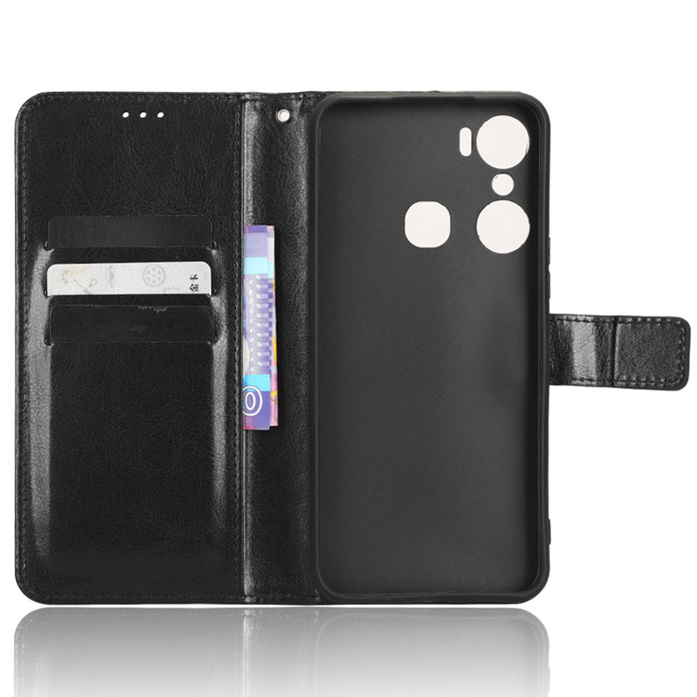 For Infinix Hot 12 Pro 4G X668C Crazy Horse Texture Wallet Case PU Leather Stand Function Magnetic Closure Phone Cover with Strap