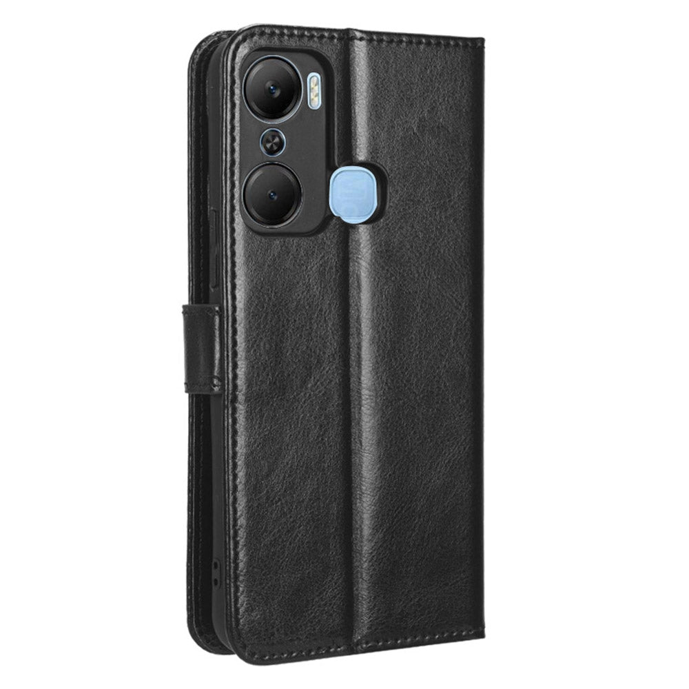For Infinix Hot 12 Pro 4G X668C Crazy Horse Texture Wallet Case PU Leather Stand Function Magnetic Closure Phone Cover with Strap