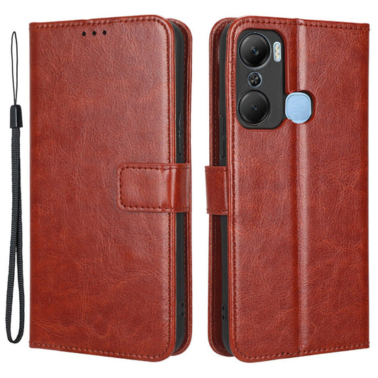 For Infinix Hot 12 Pro 4G X668C Crazy Horse Texture Wallet Case PU Leather Stand Function Magnetic Closure Phone Cover with Strap