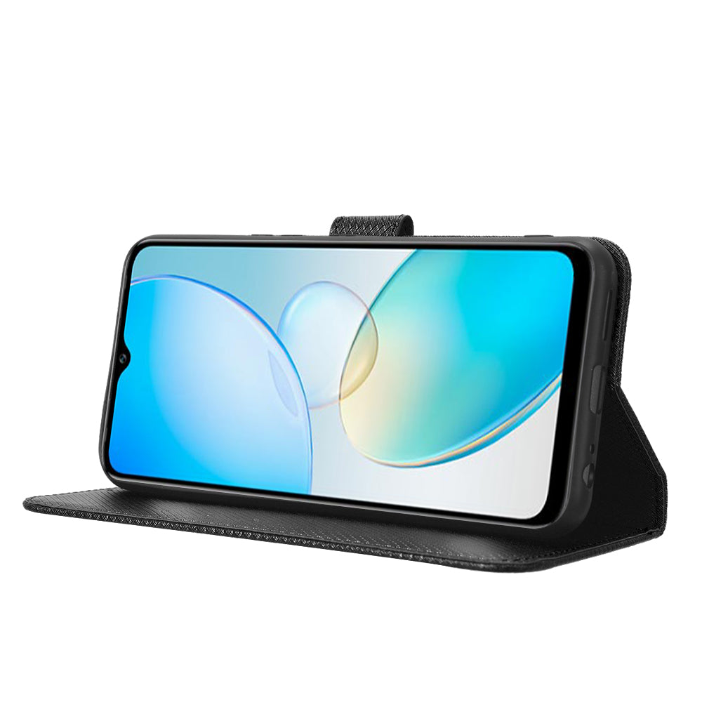 For Infinix Hot 12 Pro 4G X668C PU Leather Flip Folio Case Diamond Texture Stand Soft TPU Inner Shell Phone Cover with Strap