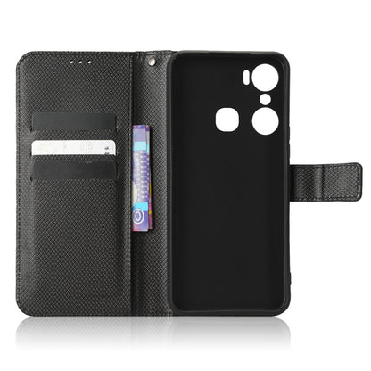 For Infinix Hot 12 Pro 4G X668C PU Leather Flip Folio Case Diamond Texture Stand Soft TPU Inner Shell Phone Cover with Strap