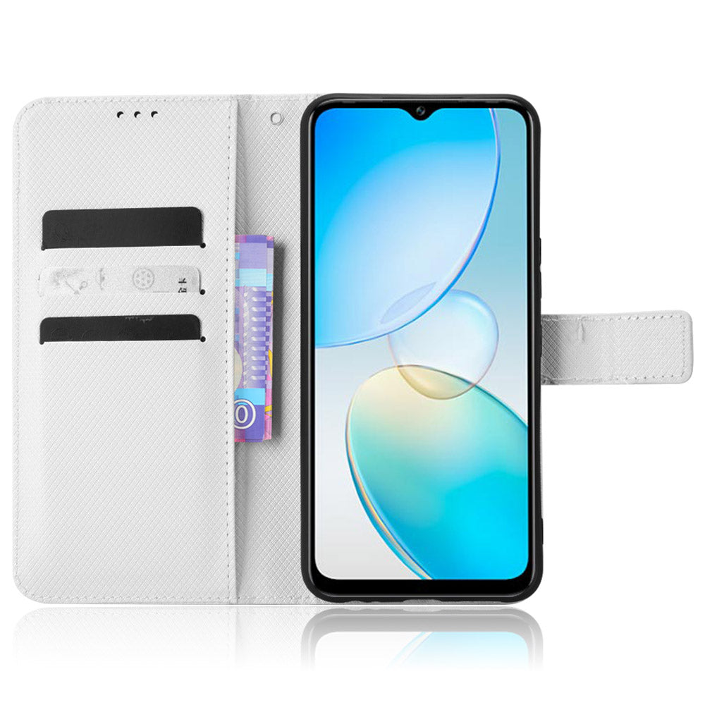 For Infinix Hot 12 Pro 4G X668C PU Leather Flip Folio Case Diamond Texture Stand Soft TPU Inner Shell Phone Cover with Strap