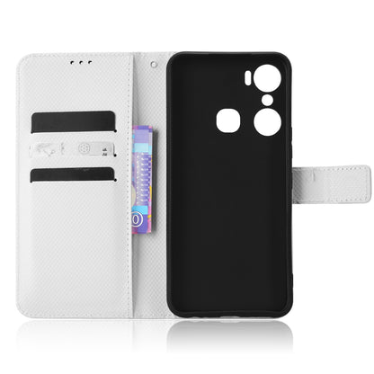 For Infinix Hot 12 Pro 4G X668C PU Leather Flip Folio Case Diamond Texture Stand Soft TPU Inner Shell Phone Cover with Strap