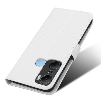 For Infinix Hot 12 Pro 4G X668C PU Leather Flip Folio Case Diamond Texture Stand Soft TPU Inner Shell Phone Cover with Strap