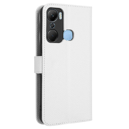 For Infinix Hot 12 Pro 4G X668C PU Leather Flip Folio Case Diamond Texture Stand Soft TPU Inner Shell Phone Cover with Strap